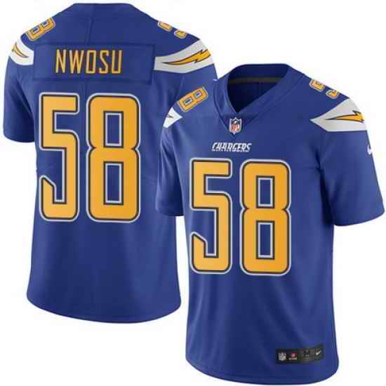 Nike Chargers #58 Uchenna Nwosu Electric Blue Mens Stitched NFL Limited Rush Jersey